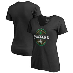 Women’s Green Bay Packers Black Forever Lucky V-Neck T-Shirt